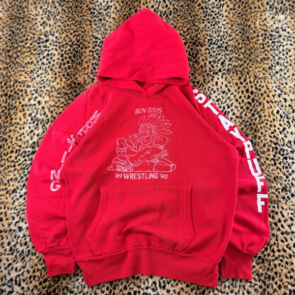 Ben Davis Other - Vintage 90s Ben Davis 89 Wrestling 90 Red Graphic Hoodie Size S Stay Puff